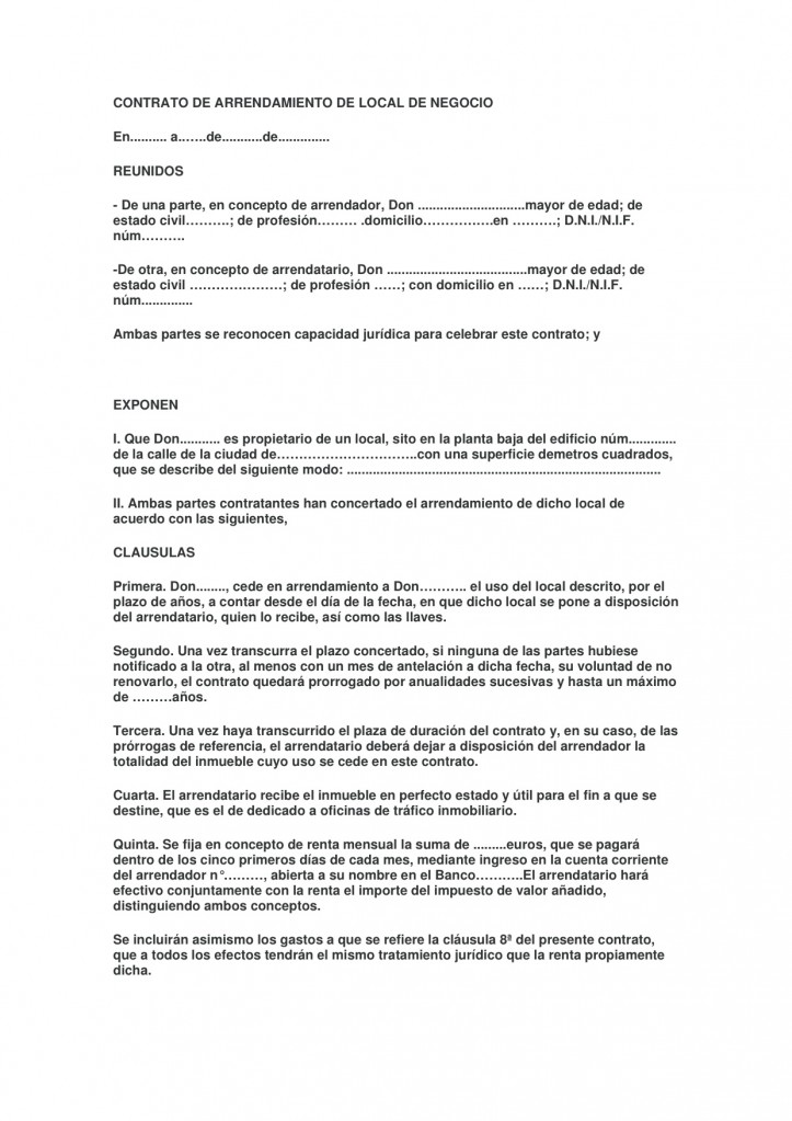 Modelos Contrato De Arrendamiento De Local De Negocio Modelo Contrato