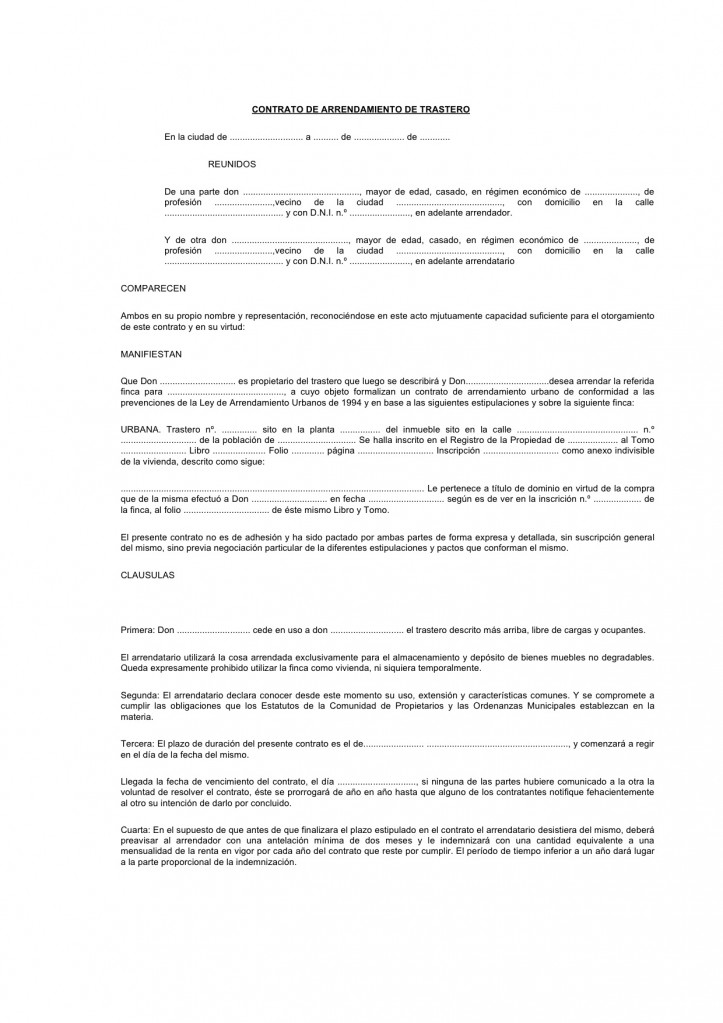 Modelos Contrato De Arrendamiento De Trastero Modelo Contrato 7088